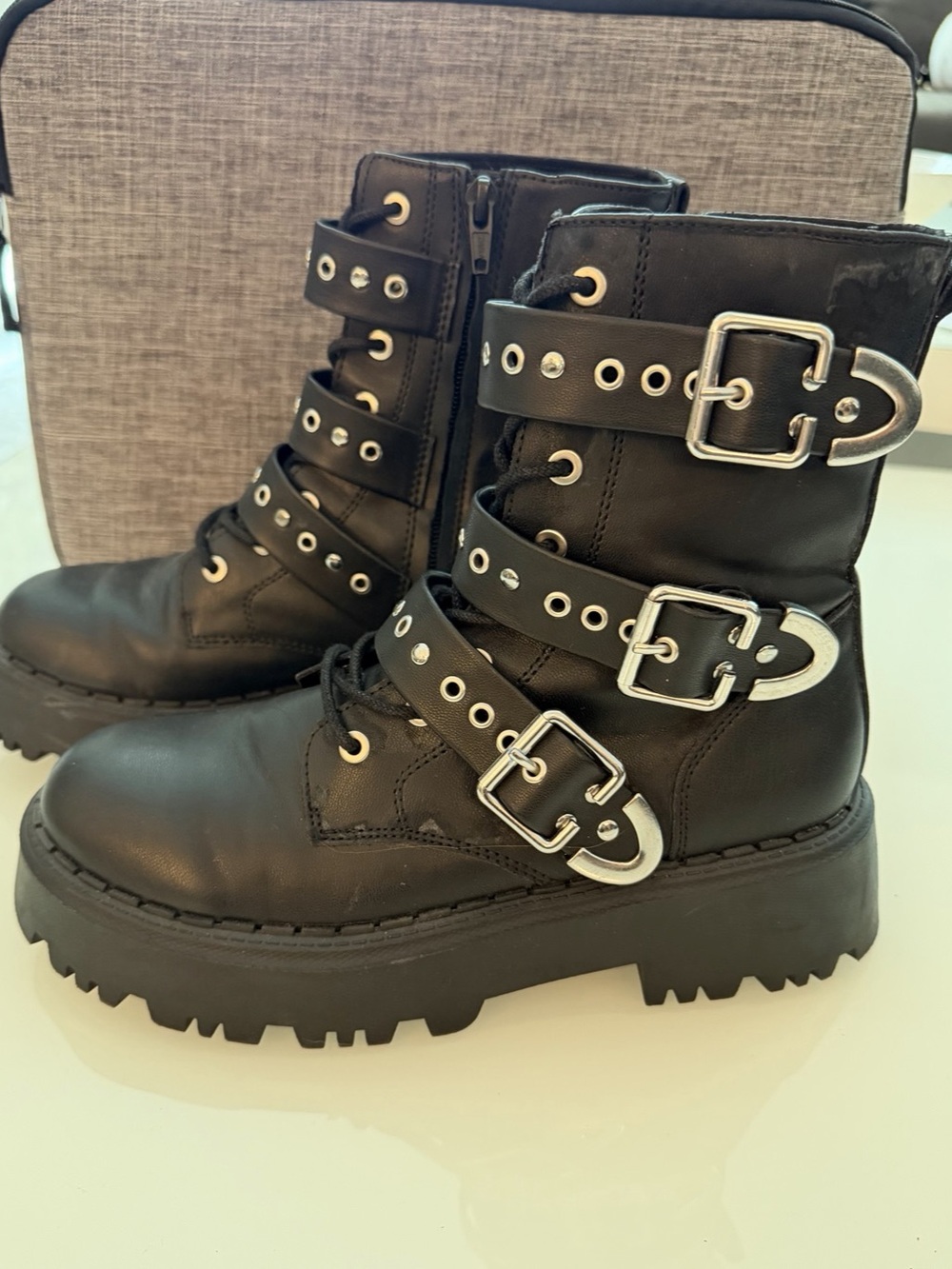 Girls Zara Black Buckle Boots - Like New